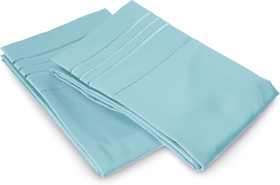 Elegant Comfort Luxury Ultra-Soft 2-Piece Pillowcase Set - 1500 Premium Hotel Quality Microfiber Double Brushed - Wrinkle Resistant, Standard/Queen, Aqua Blue