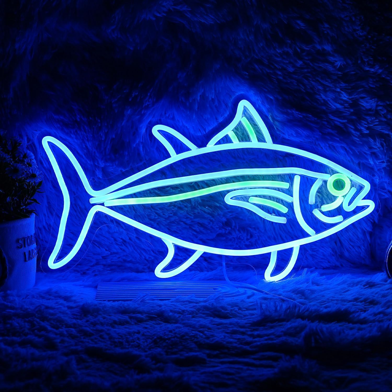 Amazon.co.jp: マグロネオンサイン ブルー グリーン 魚ネオンライト