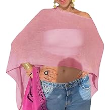 Fisoew Women Sheer Poncho Top Lightweight Knit Crochet Summer Shrug Bolero Off Shoulder Going Out Beach Cover up