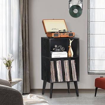 Lerliuo Record Player Stand, Black Turntable Stand Holds up to 160 Albums