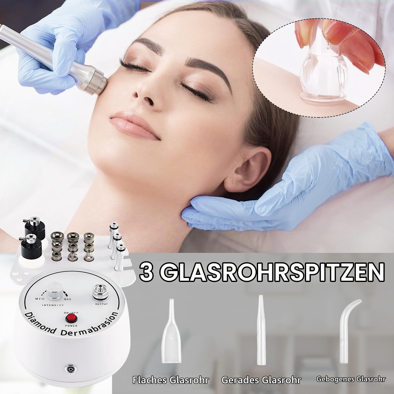Diamant Mikrodermabrasionsgerät 3-in-1, Aquafacialgerät Peeling Gesichtshautpflegeausrüstung mit Vakuumglasröhre und Sprühflasche Gesichtsreinigungsgerät für Persönlichen Heimschönheitssalon