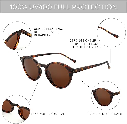 Miniatura 121 de ZENOTTIC Lentes de sol redondos polarizados, elegantes lentes de sol para hombres y mujeres, retro clásicos, selección de varios estilos