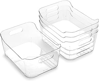 Plastic Organizer Bins, Small - 4 Pack | The SOHO Collection | Multi-Use Plastic Bin | Pantry & Freezer Organizer Bin | Storage Containers | Bins for Home & Kitchen Org