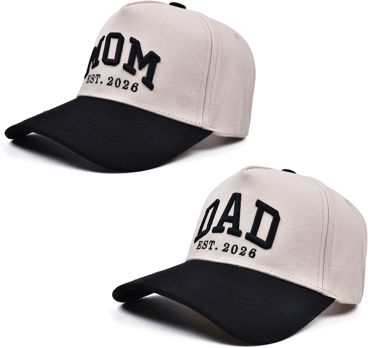 Mom and Dad Est 2026 Hat, Embroidered Adjustable Cotton New Parents Baseball Cap,New Mommy,Promoted to Daddy,Pregnancy Gift Beige