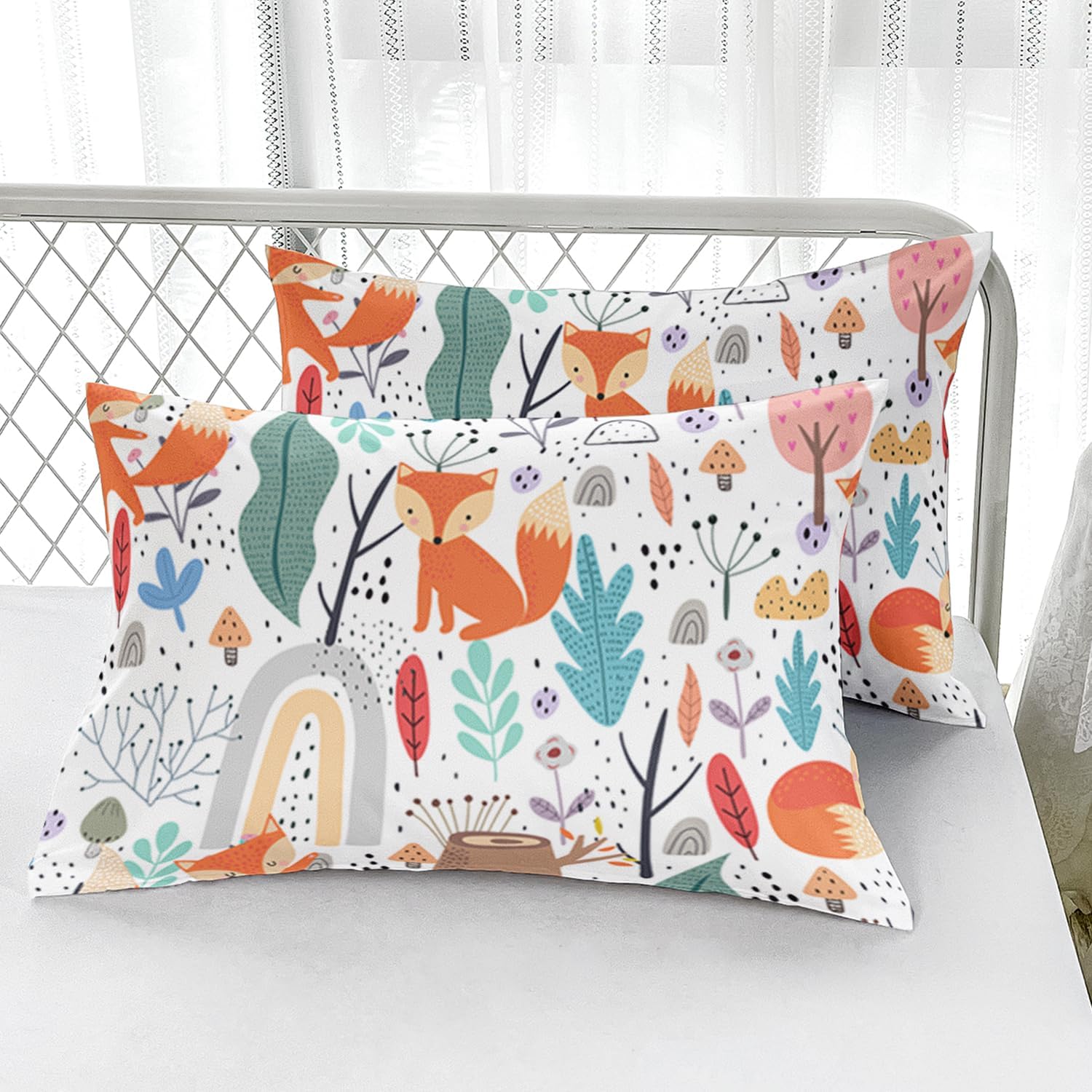 Nttopship Fox Bedding Comforter Set Twin Size for Kids Teens Cute Cartoon Forest Fox Printed Quilt Set for Bedroom Soft Microfiber All Season Print Quilt Set with 1 Comforter and 2 Pillowcases