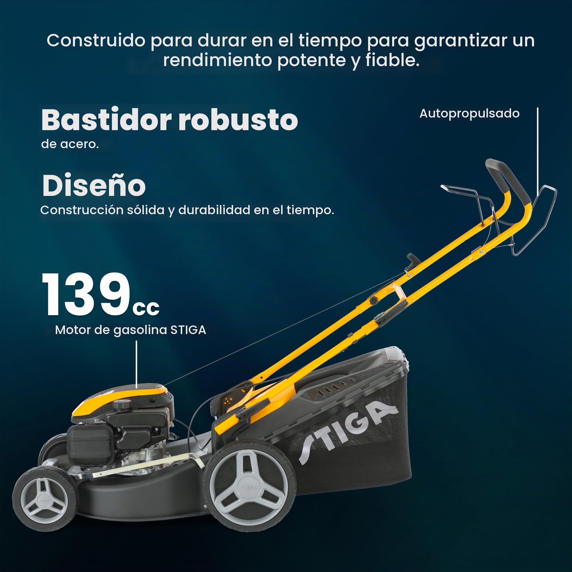 STIGA Combi 48 S - Cortacésped con tracción a gasolina, motor de gasolina de 139 cm³, ancho de corte de 46 cm, cesta de 60 L, incluye tapón de mantillo