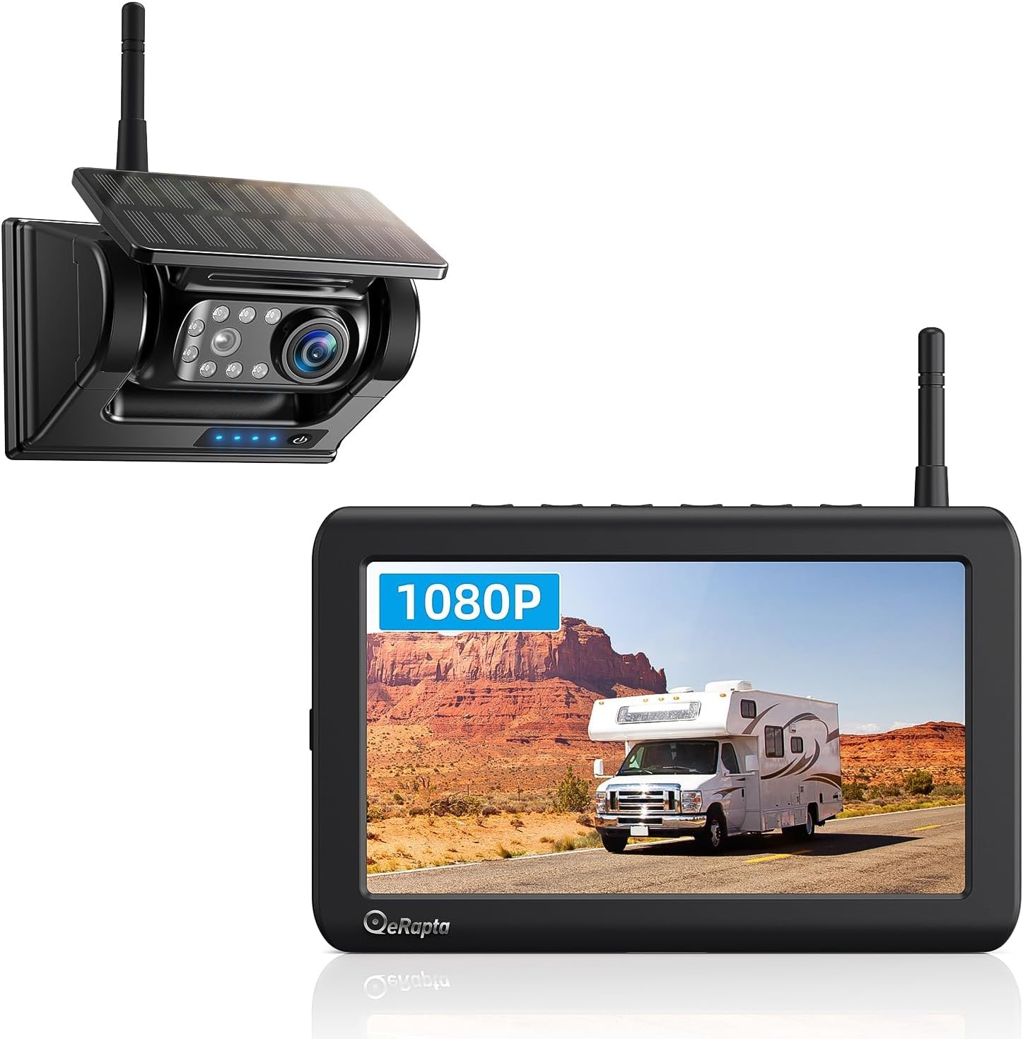 eRapta Magnetisch Solar Rückfahrkamera Kabellos 7" 1080P Monitor 9600mAh Akku IP69K Wasserdicht für Auto LKW Van RV