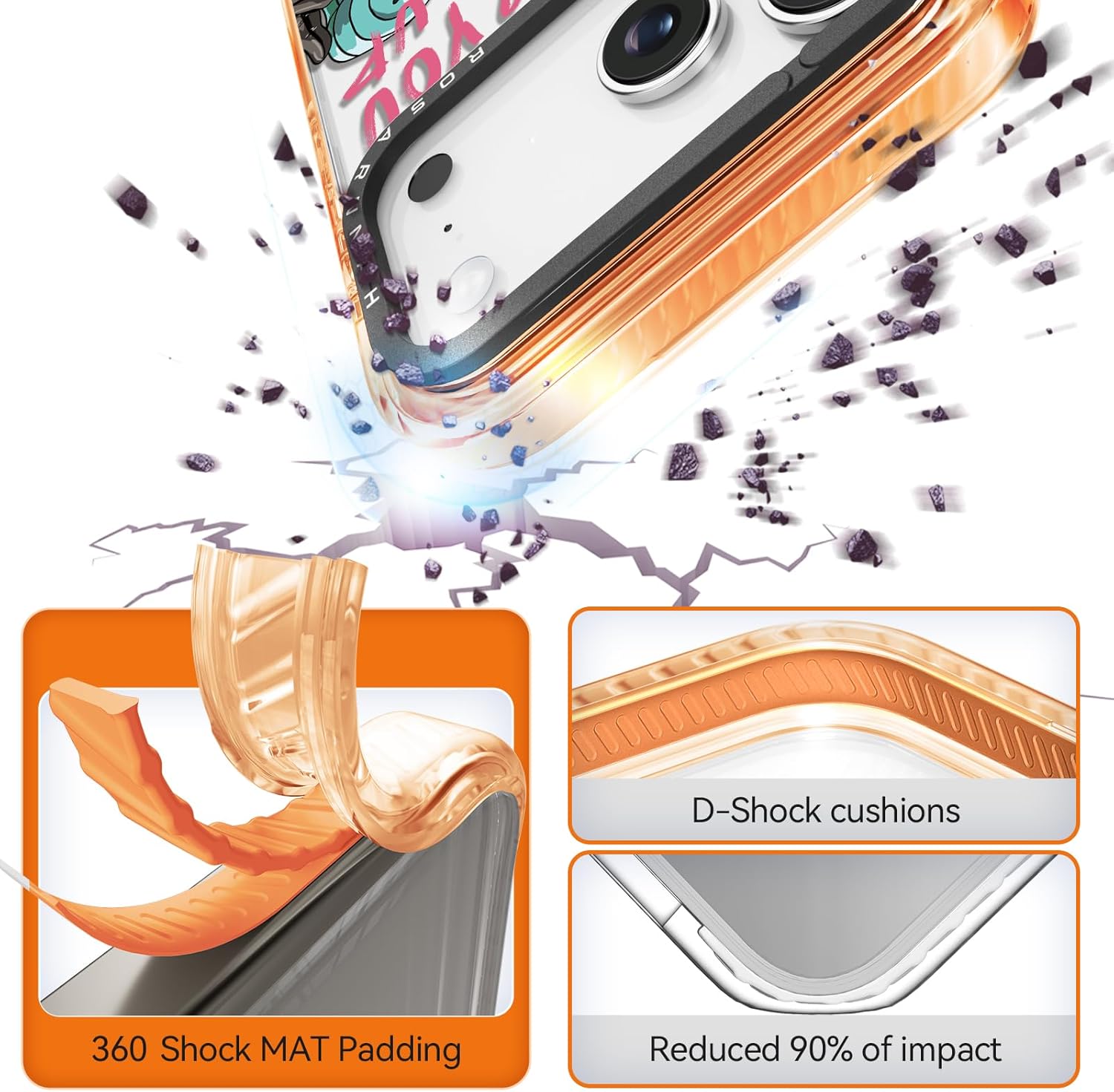 Rosarnnah for iPhone 17 Pro Max Case Cute - Military-Grade 6.6 ft Drop Protection Shockproof Phone Case - Skeleton Design (6.9') Cosmic Orange