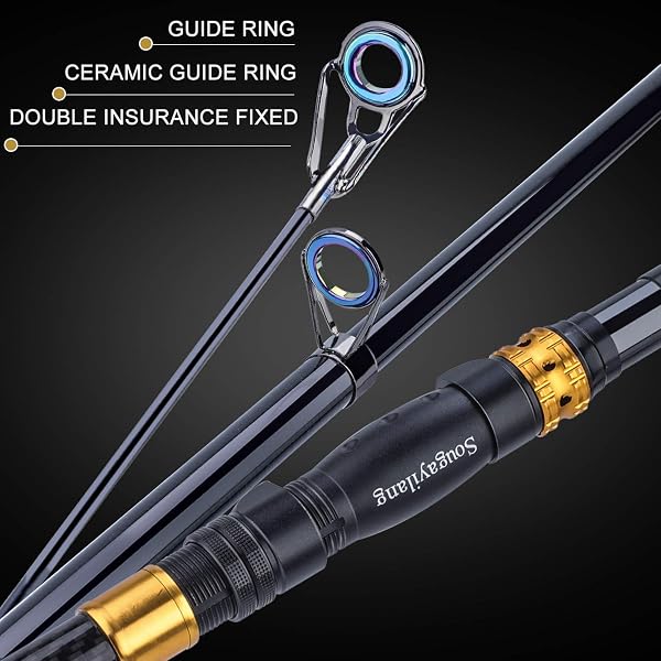 Sougayilang Caña de Pescar combinada con Carrete telescópico de Fibra de Carbono para Viajes de Agua Salada y Agua Dulce - 4