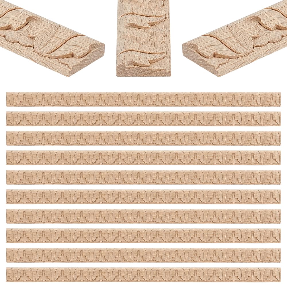 OLYCRAFT 20Pcs 3D Decorative Wood Trim Molding Handmade Carved Unfinished DIY Trims 40.3cm Half Wooden Trim Molding Decorative Wood Trims for Home Wall Door Border Ceiling Cabinet Window