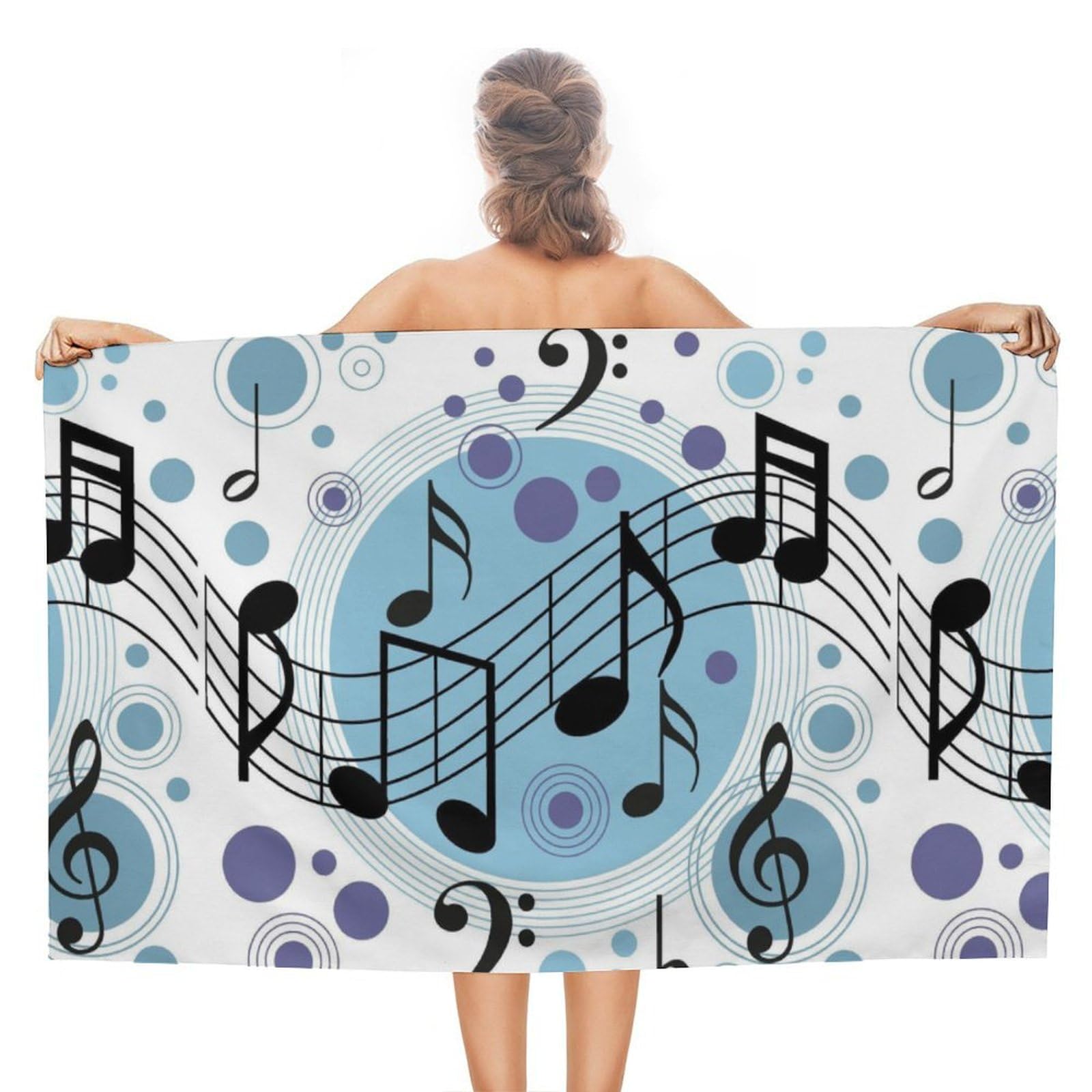 LEDFCVSU Beach Towel, Polka Dot Music Note Bath Towel, Absorbent Towel for Swimming, Sports, Travel