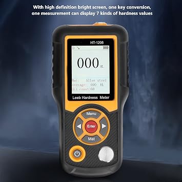 Portable Hardness Tester 170 to 960 HL Metals Durometer Tester HL HRA HRB HRC HB HV HSD Hardness Meter with Color Screen for Steel Iron Bronze Copper Aluminium(HT-1208)