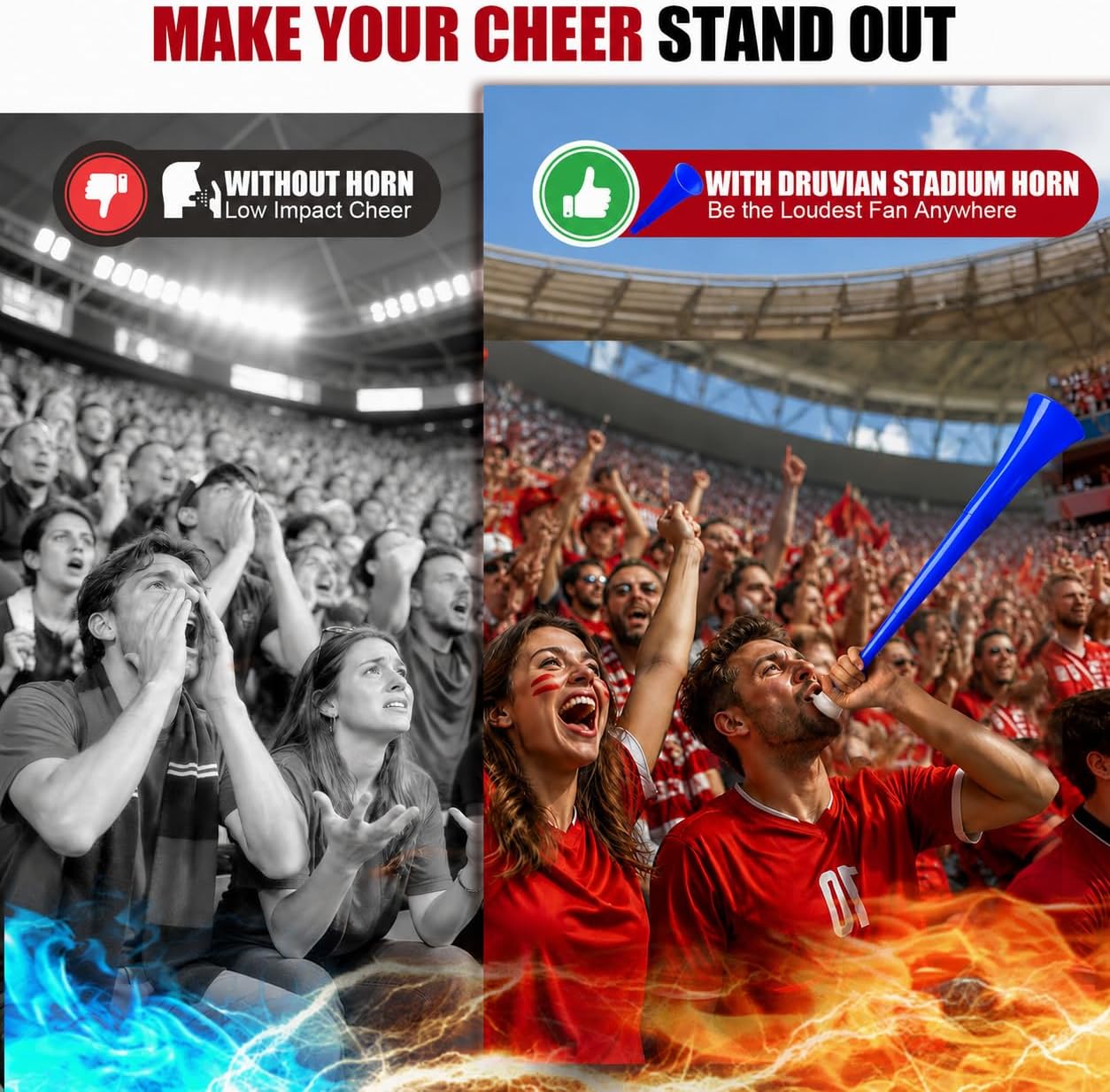 Vuvuzela, Foldable Stadium Horn, Loud Noise Maker, Cheer Horn for Soccer Games Sports Events Graduation Parties Birthday Parties, Blue 23 Inch 1Pcs