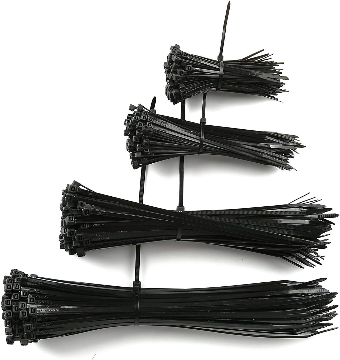 400 Pack of Black Cable Ties - 80 mm / 120 mm / 150 mm / 200 mm (100 Pieces Each) - Premium Nylon Zip Ties - Heavy Duty UV and Heat Resistant Tie Wraps by Calaisco