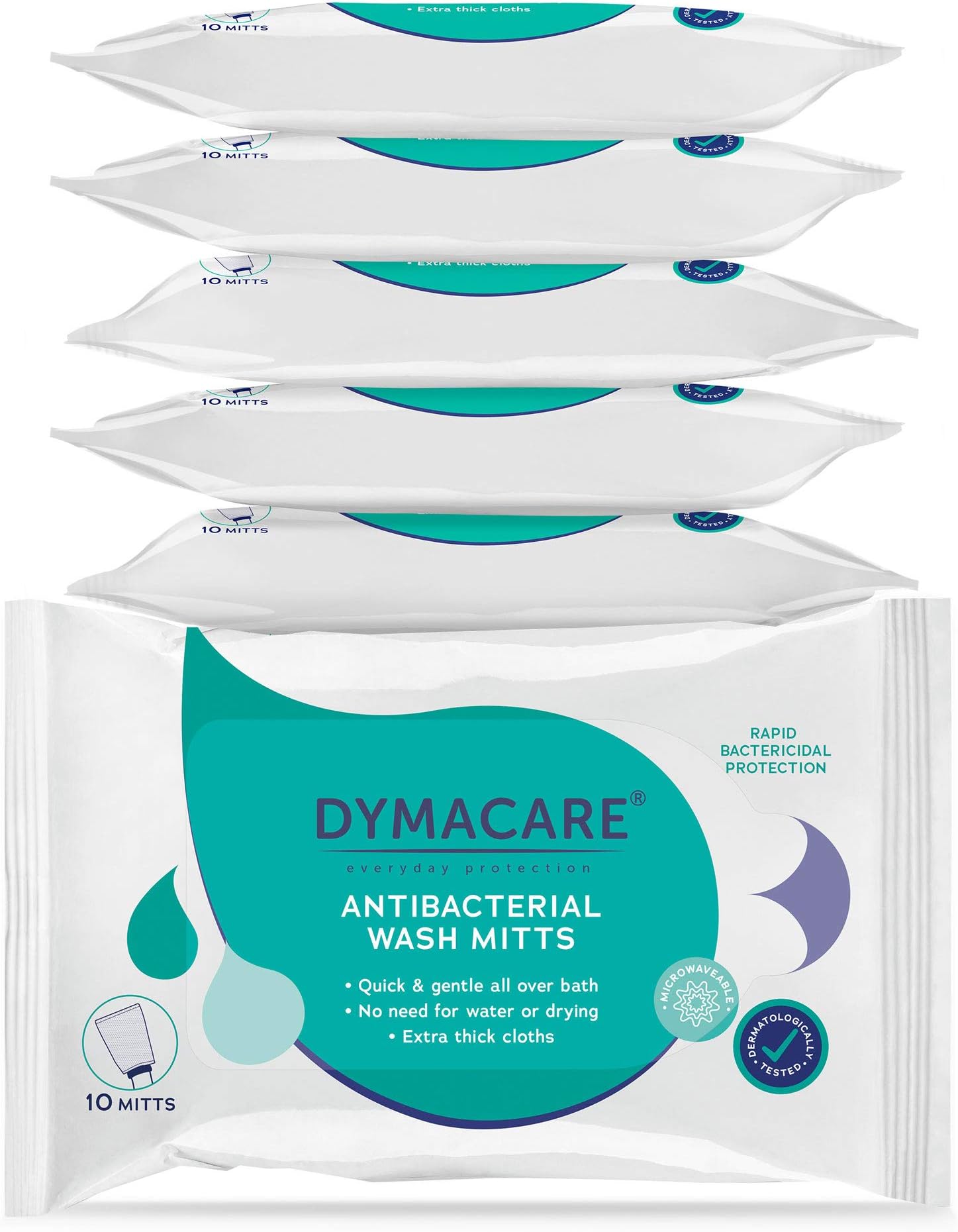 DymacareHygienic Wash Mitts | Rinse-Free, Alcohol-Free Adult Body Wash Cloths | Wet Wipe Mitts for Body, Hands & Face