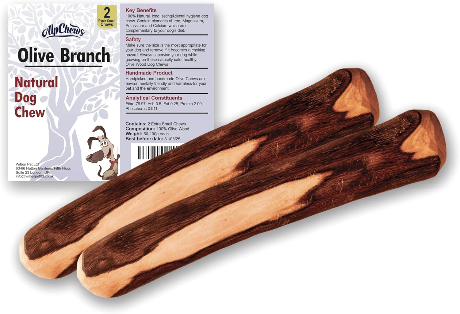 Alp Chews Olive Wood Dog Chew Extra Small Pack of 2 Olive Branch for Dogs BigaMart