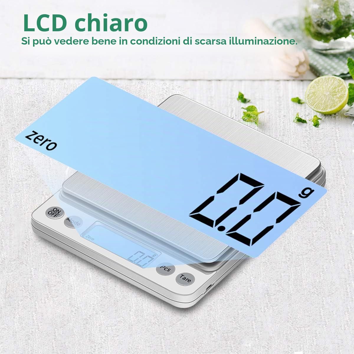 Bilancia da cucina digitale con ricarica USB, 3kg/0.1g Bilancia digitale ad alta precisione per la casa, per ingredienti da forno, gioielli, francobolli e caffè, superficie di pesatura in