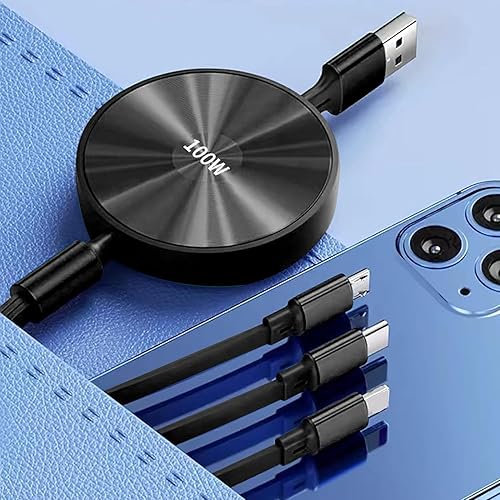 Miniatura 8 de Carga súper rápida 3 en 1 5A, velocidad de carga de hasta 100 W retráctil (10.2-43.3 in) de longitud, cable de carga rápida (azul)