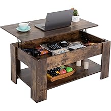 FDW Lift Top Coffee Table with Hidden Compartment and Storage Shelf Wooden Lift Tabletop for Home Living Room Reception Room Office,39.4",Brown