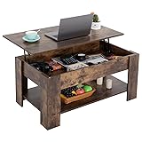 FDW Lift Top Coffee Table with Hidden Compartment and Storage Shelf Wooden Lift Tabletop for Home Living Room Reception Room Office,39.4',Brown Brown 39 inch
