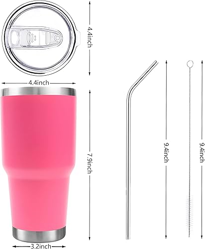 Miniatura 5 de Vaso térmico de acero inoxidable de 30onzas, taza de viaje con tapa abatible para popote, con cepillo de limpieza, con aislamiento al vacío de doble