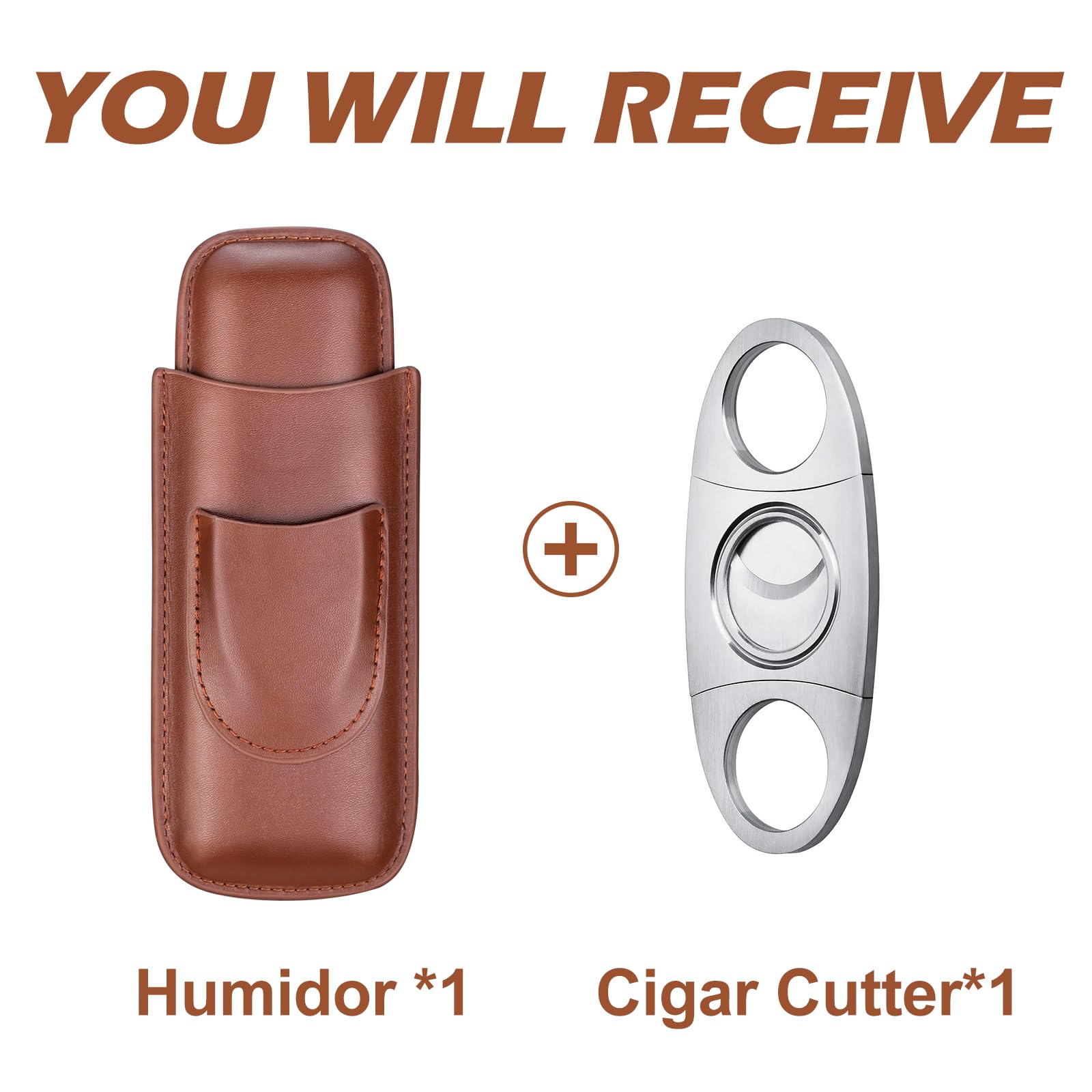 cgaplus 2-Finger Leather Cigar Case with Cutter Leather Lined Cigar Humidor Portable Travel Cigar Case Brown - Image 4