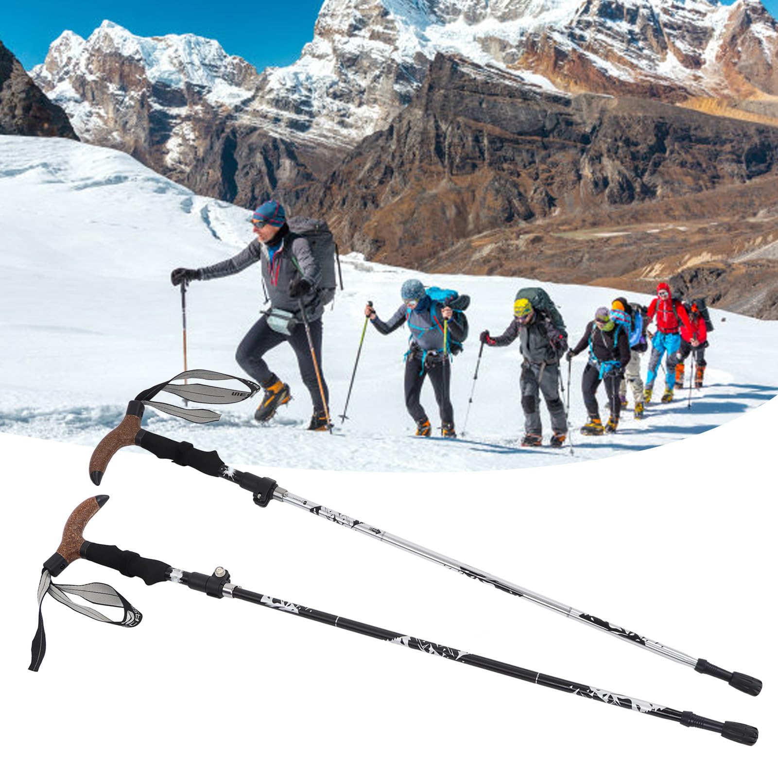 Trekking Poles, 5 Fold Curved Handle Hiking Stick - Image 3
