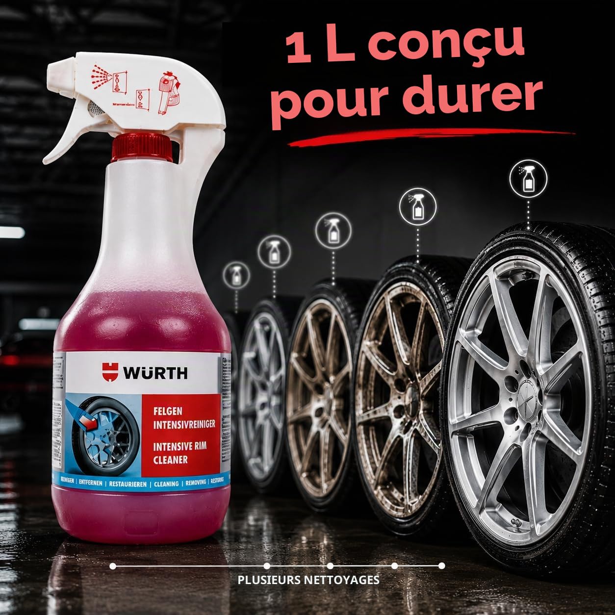 Würth Nettoyant Intensif pour Jantes 1000 ML – Nettoyant Jantes Voiture Puissant en Spray – Élimine Saletés Tenaces – Entretien Auto – Spray Nettoyant pour Jantes