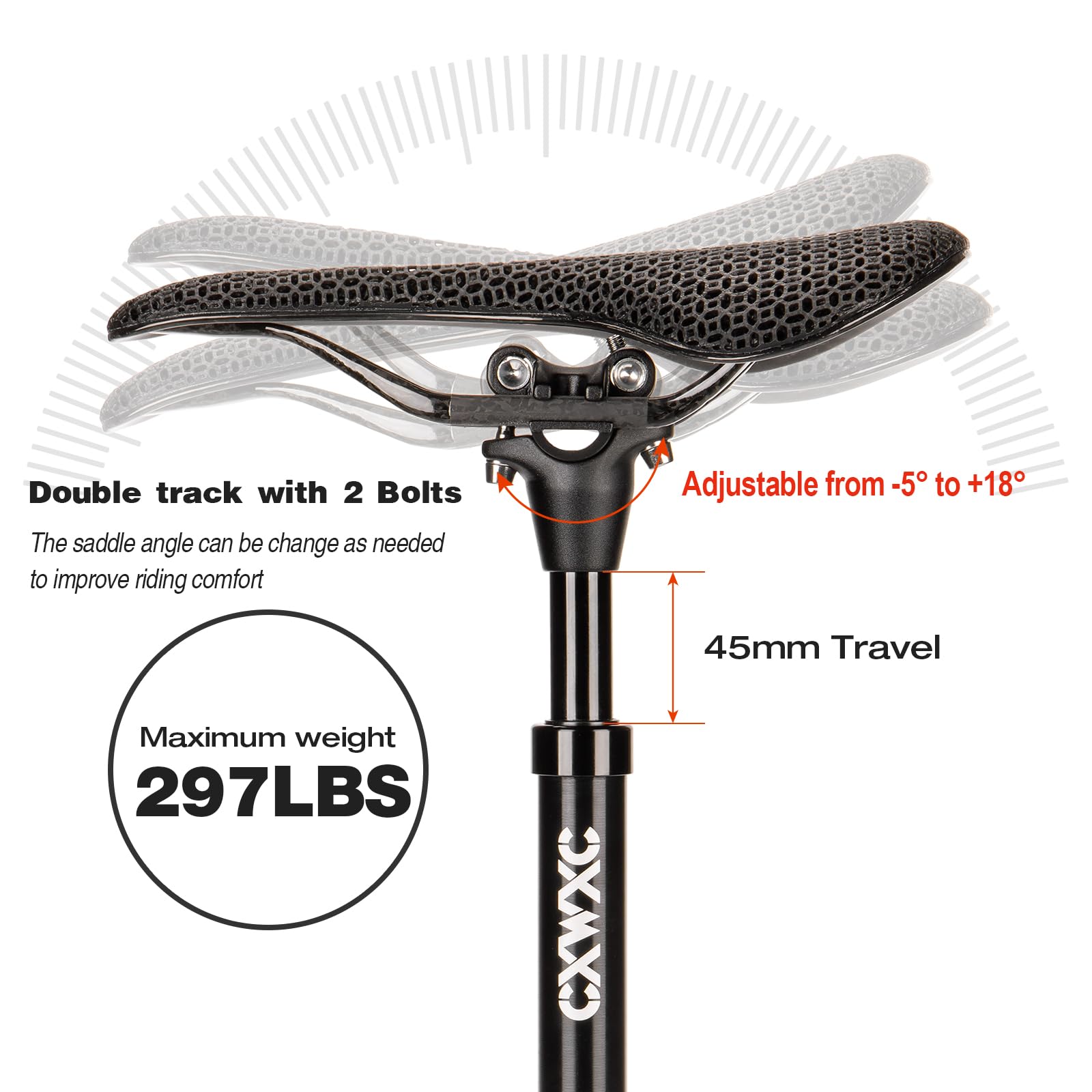 CXWXC Tige de selle de vélo 27,2 30,9 31,6 mm x 400 mm – Amortisseur de chocs – Ressort hélicoïdal réglable confortable pour Touring et Bikepacking