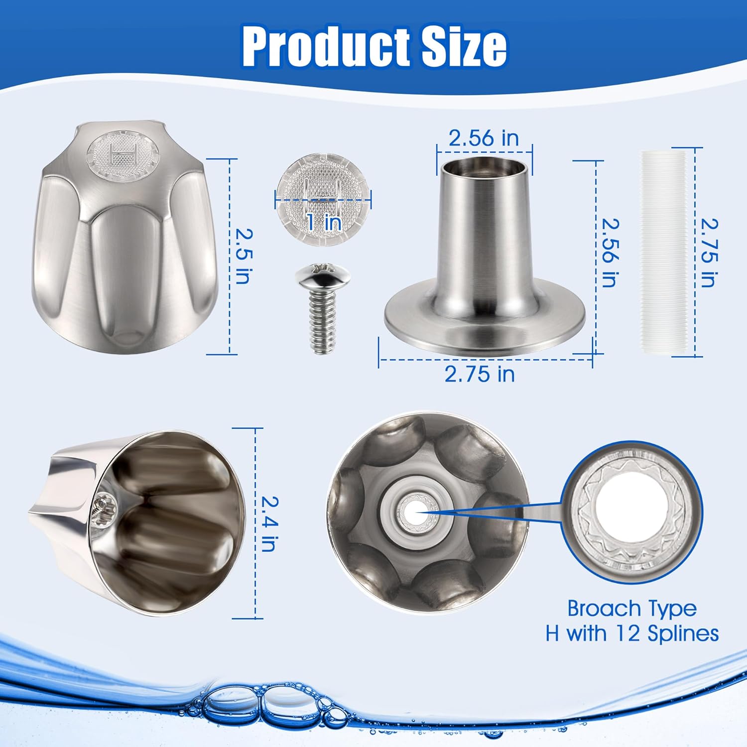 Enhon Shower Knobs 2 Piece Replacement, Compatible with Pfister Verve Tub Shower Handle Replacement, 2 Faucet Handle Trim Kit for 5-1/2 inch High, 12 Tooth Broach Stem Cartridge(Brushed Nickel)