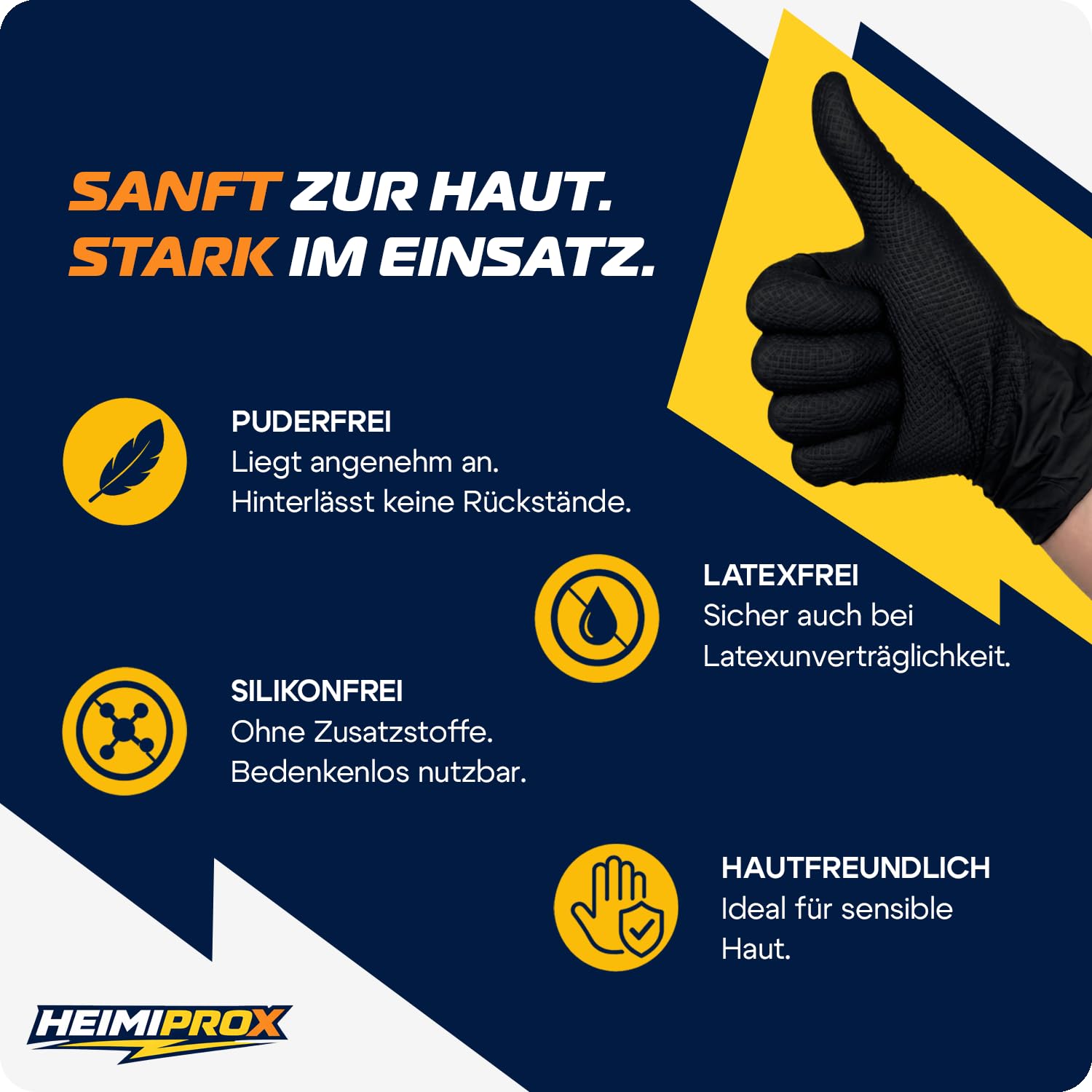 Nitrilhandschuhe extra dick mit Diamanttextur für starken Grip – Einweghandschuhe puderfrei, latexfreie Handschuhe silikonfrei – verstärkte Stulpe, Schwarz (L, 1000, stück, 10)