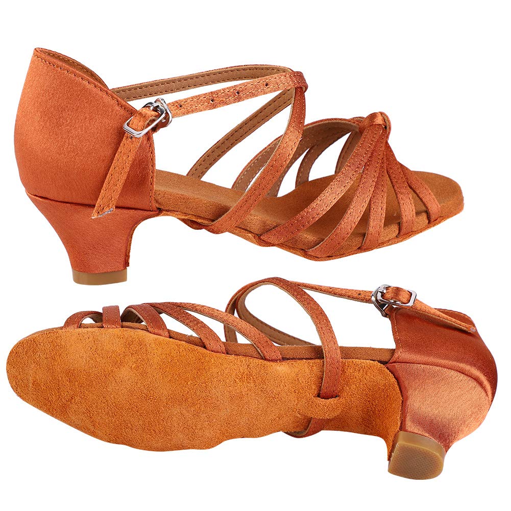 mumisuto Zapato de Baile, Zapatos Latinos Suaves y cómodos Zapato de Baile de Moda para niñas con tacón Alto de 4 cm Marrón