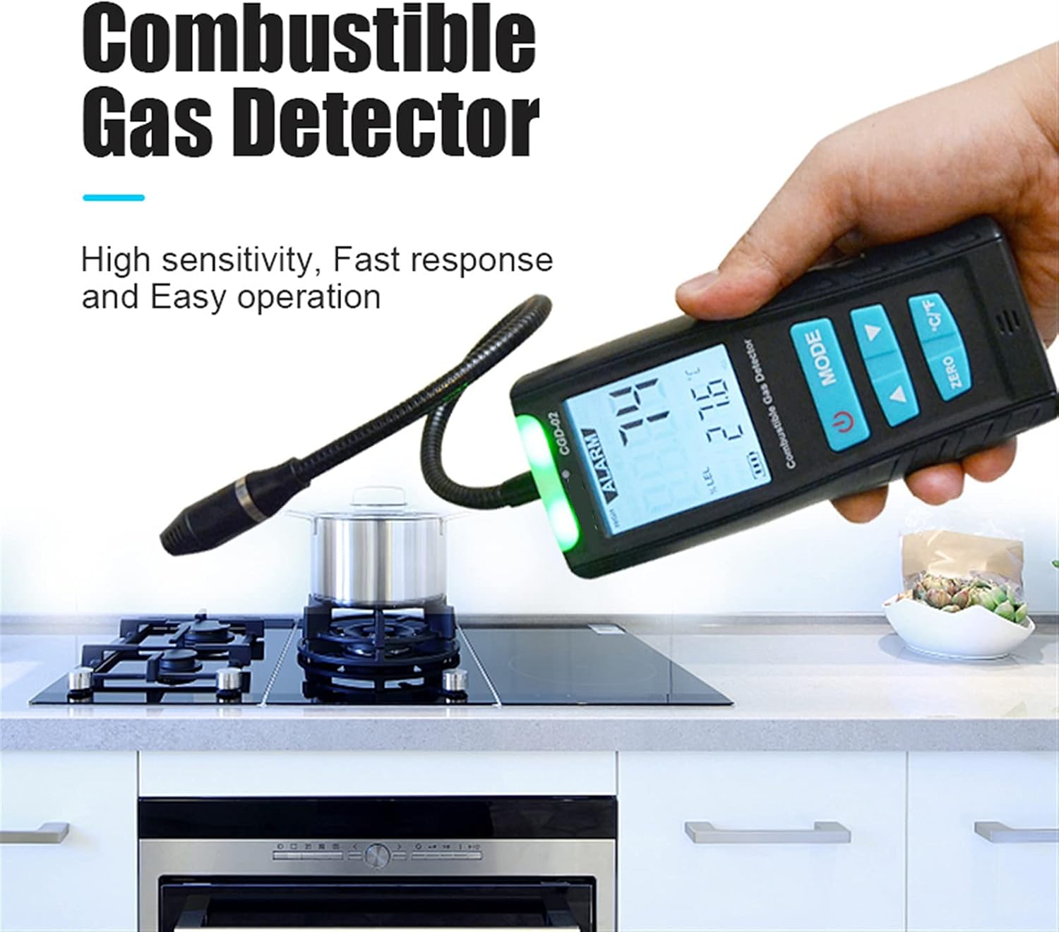 Gas Leak Detector, LCD Gas Analyzer Tester Meter Automotive Combustible Gas Sensor Air Quality Monitor Gas Leak Detector with Sound Shock Alarm