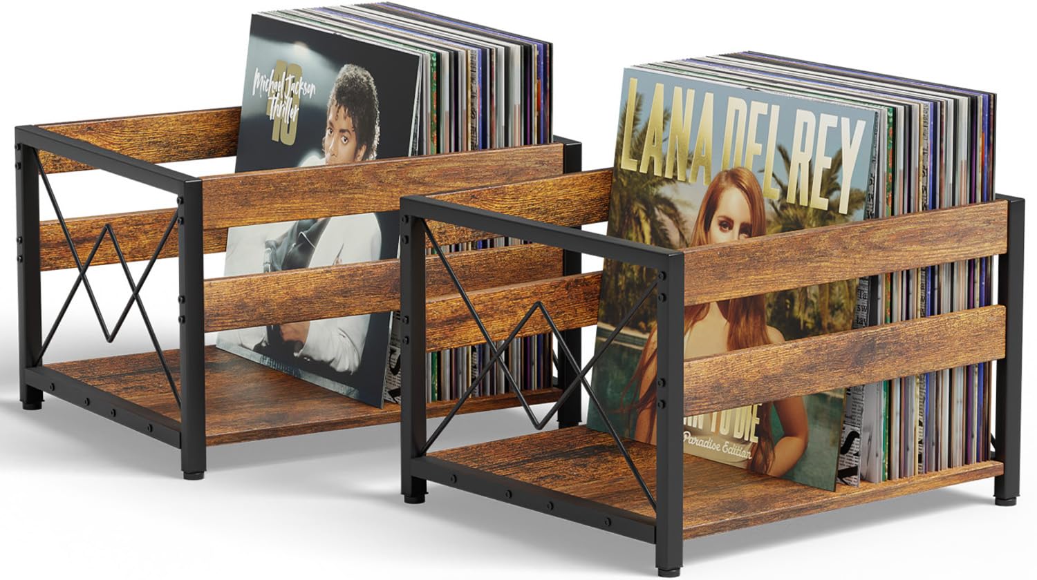HFHOME 2 Pc Vinyl Record Storage Crate, Wooden Storage Box, Classic Cube CD Albums Shelf Holder Organizer, Holds Up to 100+ Records, Magazine Rack for Desktop, Home, Office