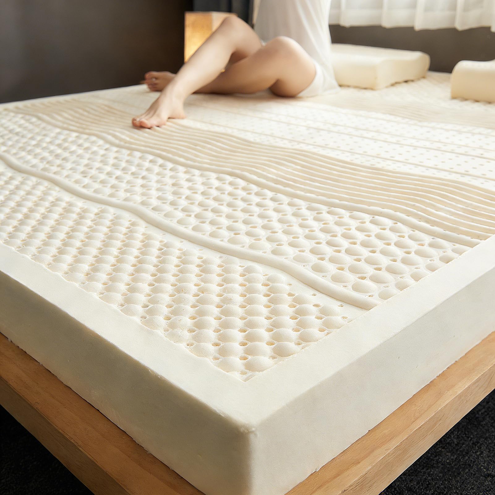Natural Latex Mattress, Portable Thick Soft Mattress Topper Relieves Pressure Organic 100% Latex Cool Breathable Bed Pad Cover,5cm,150x200cm