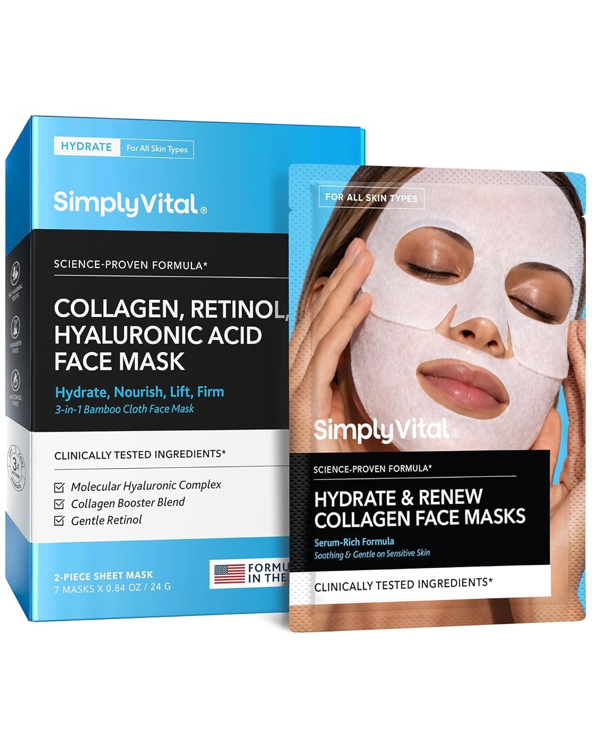 SimplyVital Collagen Facial Mask with Retinol & Hyaluronic Acid