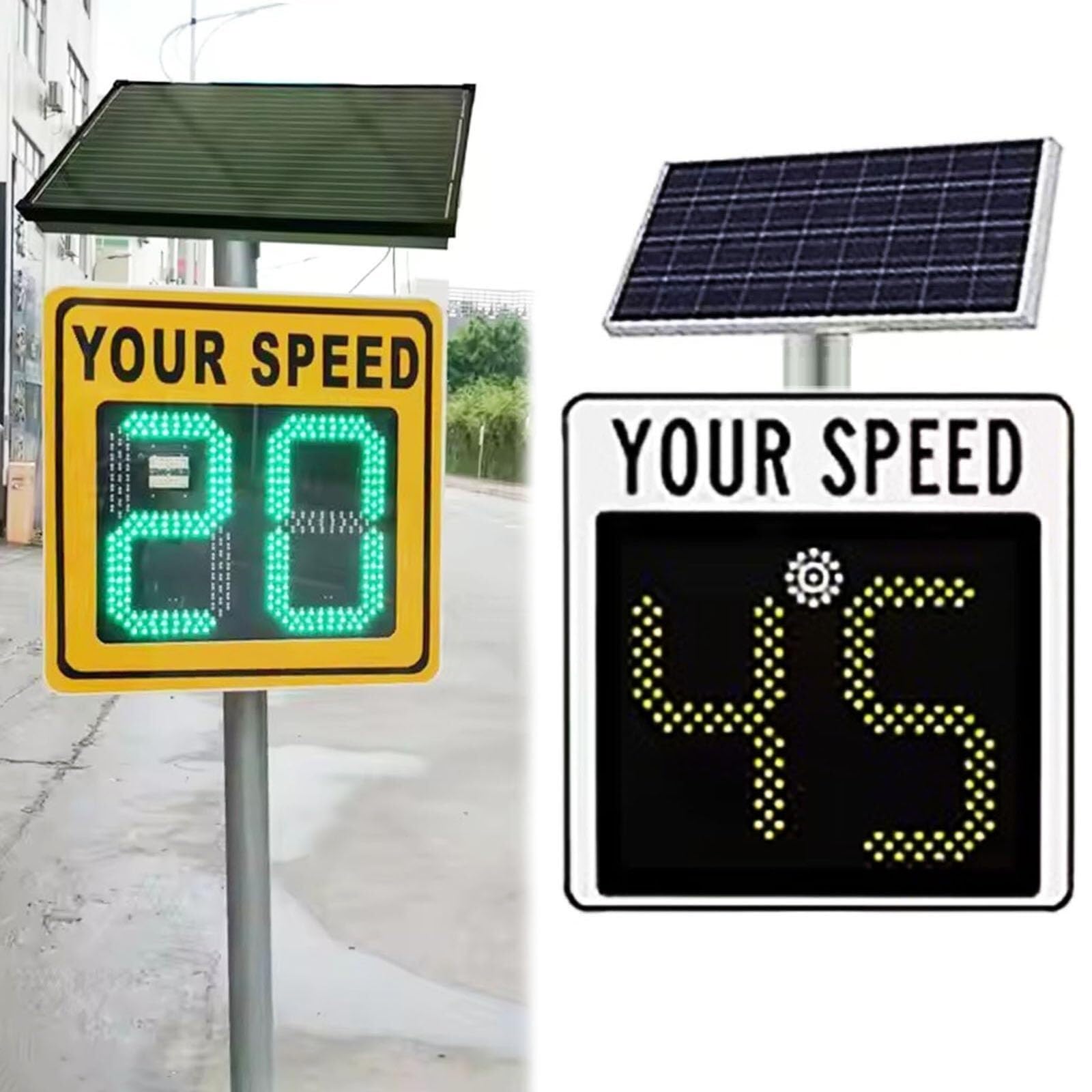 Señal de límite de Velocidad Solar con Pantalla LED de Velocidad de tráfico, señal de Radar de Aluminio Reflectante for Advertencia de Velocidad en Carreteras privadas.(C)