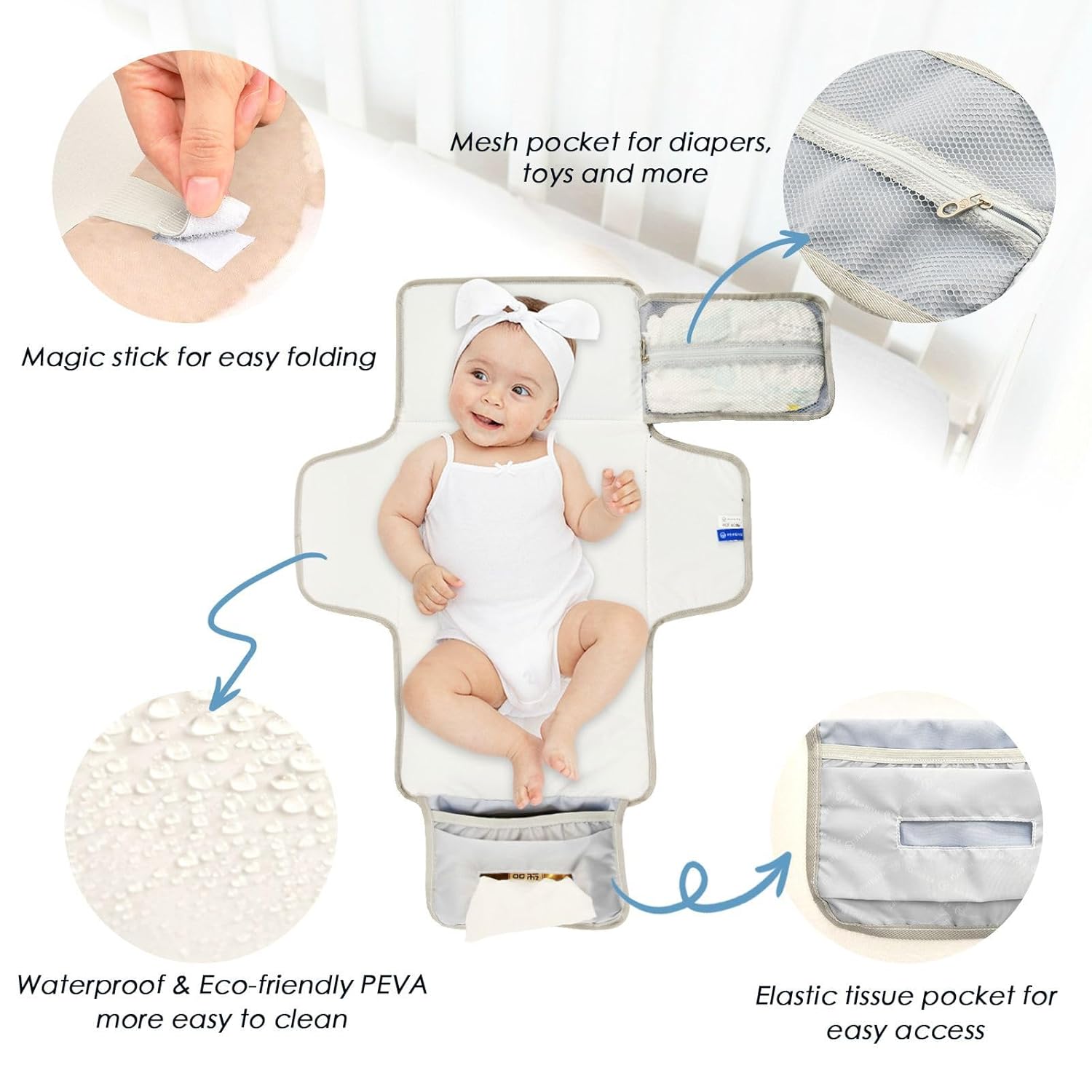 Cartoon Cute Brown Teddy Bear Reusable Changing pad Baby with Tissue Pocket Portable Changing pad for Baby Lightweight & Foldable Changing Station cambiadores de pa?ales para Bebes