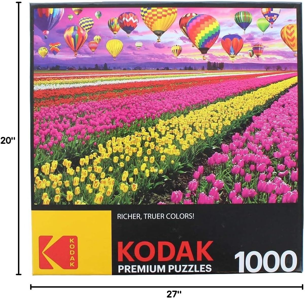 RoseArt - Kodak Premium - Sunset Balloons Over Tulip Field - 1000 Piece Jigsaw Puzzle for Adults