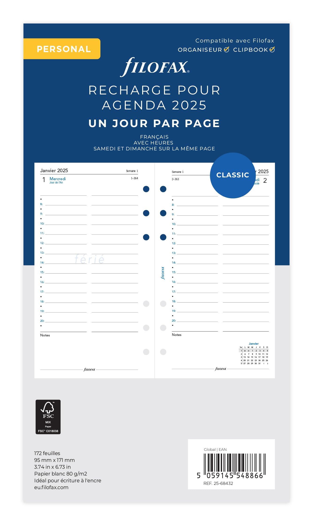 Filofax Personal 1 Day on a Page French 2025