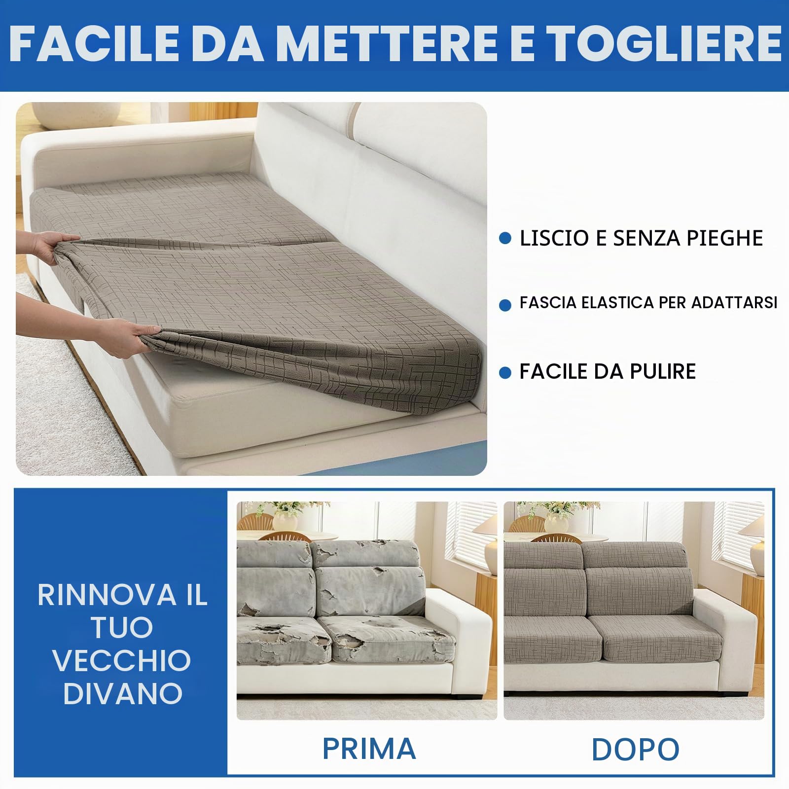 YSTELLAA Copricuscini Divano Elasticizzato, Copri Cuscino Divano Universale, Copricuscini per Divani, Copridivano Cuscini Separati, per Soggiorno(1 Posto*2+Chaiselongue, Kaki)