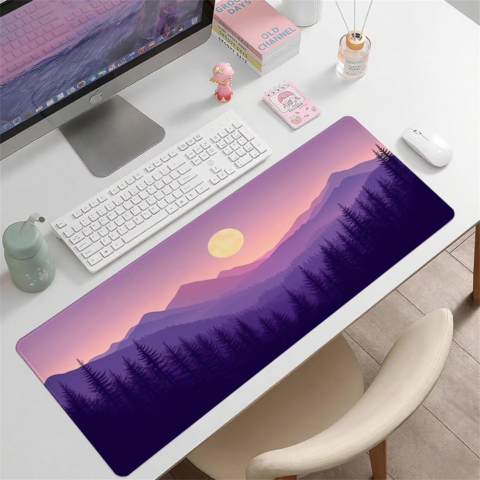 Fioletowa podkładka pod mysz XXL 1000 x 500 x 3 mm krajobraz pod ręką akcesoria biurowe antypoślizgowa gumowa podstawa i zszyte krawędzie podkładka pod mysz dla graczy do dekoracji biura dekoracyjnego