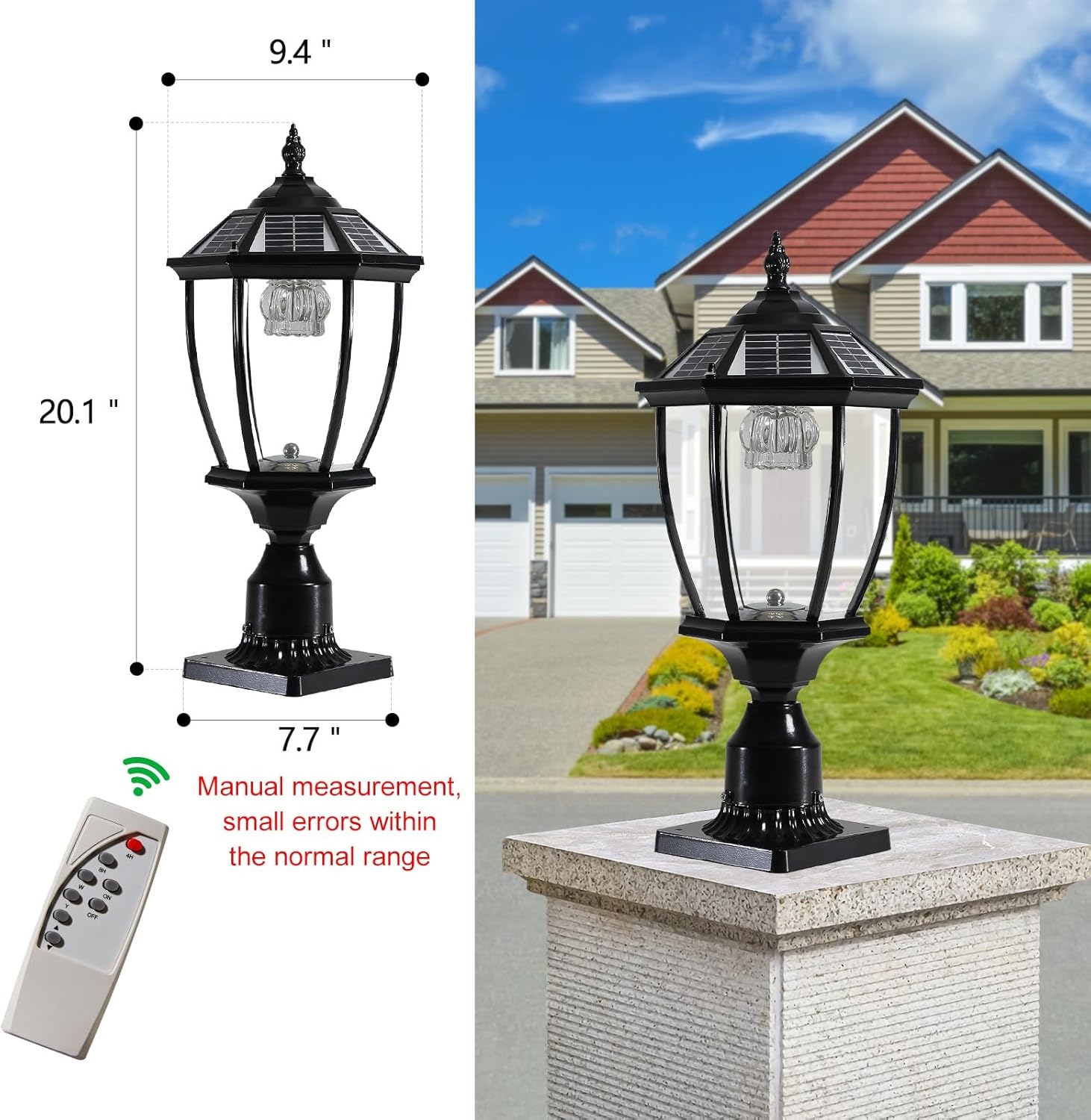 20"(H) Black Solar Powered LED Outdoor Lantern, Vintage Garden Light with Elegant Glass Design for Pathways, Yards, and Patios (1-Pack)