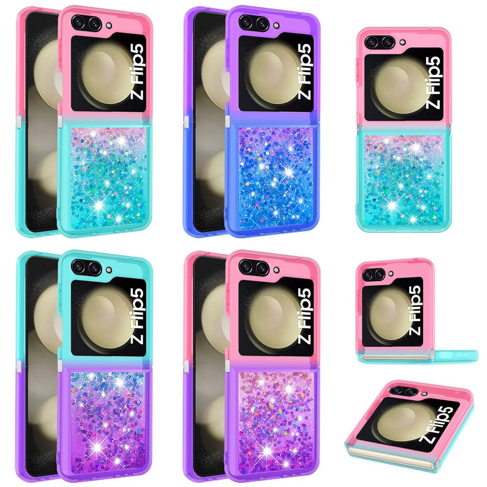 para Samsung ZFlip 5 4 3 5G Funda Glitter Quicksand para Samsung Galaxy Z Flip 5 Flip4 flip3 Funda con Bling de corazón de Amor Degradado, Z12, para Z Flip 3