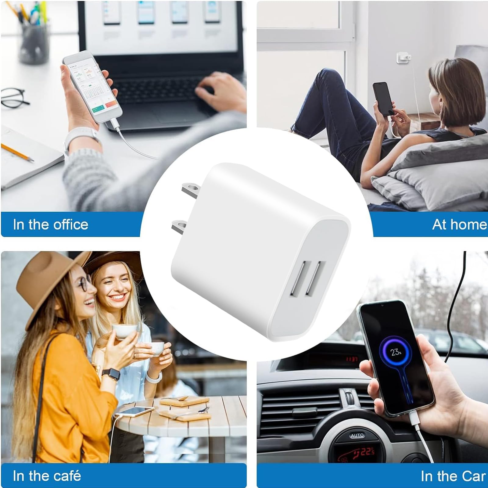 3 Pack USB Wall Charger, Dual Port Plug Adapter for Wall Outlet Charging Block, USB Power Adapter for iPhone 14/13/12/11 Pro/Pro Max, XS/XR/X, Galaxy, Pixel, Moto and Android Phones (White)