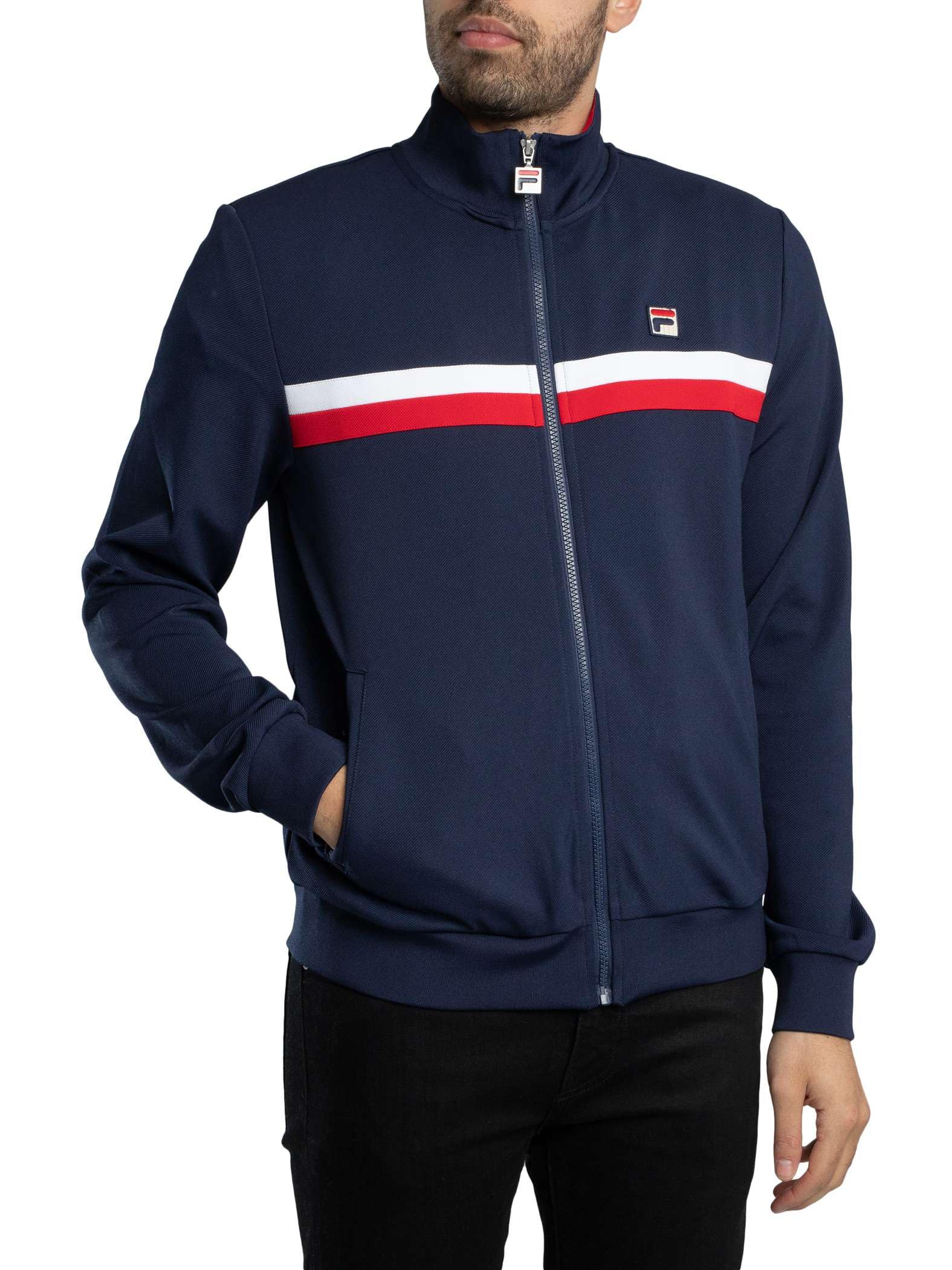 Fila Men's Navy Red Jason Colour Block Track Jacket, Navy/Red/White, Xl