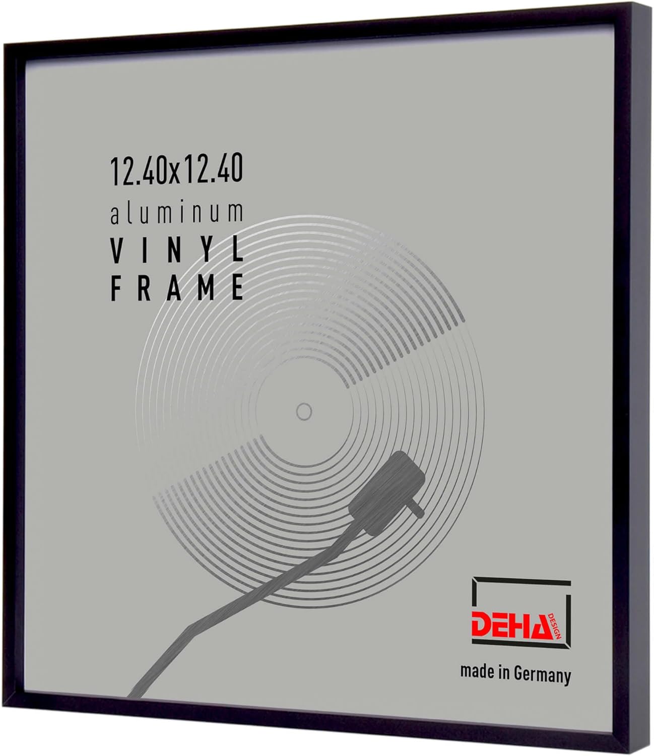 DEHA Design Black LP Vinyl Record Aluminum Display Frame, Music Album Cover Holder, 12.5x12.5, With Hanging Hardware, Fits Single Or Double Album, Made In Germany