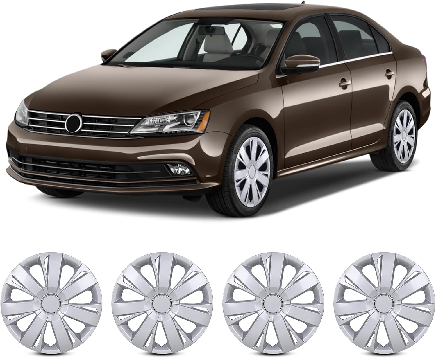 16 Inch Hubcaps Wheel Covers for 2011-2018 Volkswagen Jetta/GLI Sedan, ABS Wheel Rim Covers Clip On Auto Tire Sturdy Guards OEM Style Replacement Lacquer Color, Set of 4