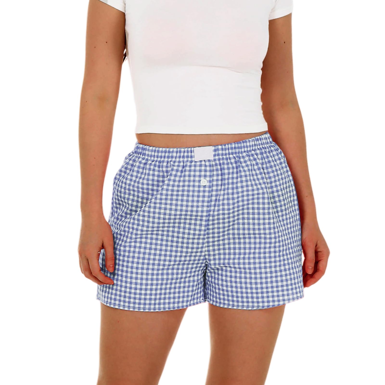 Womens Y2k Lounge Shorts Cute Low Rise Gingham Pajamas Bottoms