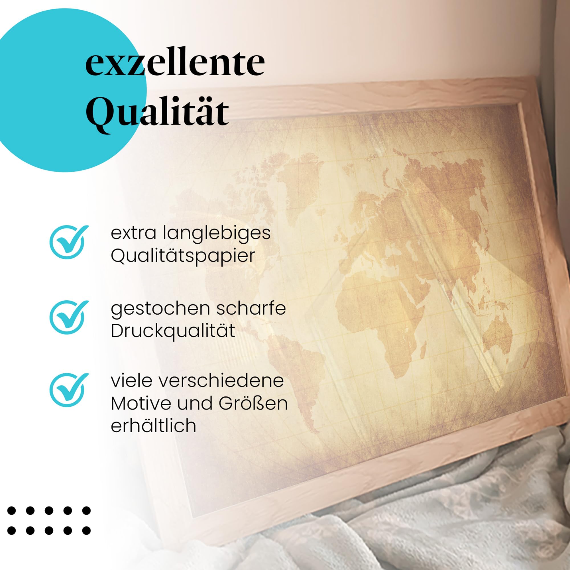 Postereck - 0273 - Vinatge Weltkarte, Erde Kontinente Karte - Unterricht Klassenzimmer Schule Wandposter Fotoposter Bilder Wandbild Wandbilder - Leinwand - 100,0 cm x 75,0 cm